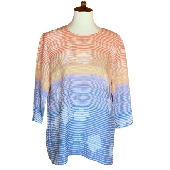 J. Jill Love Linen ombré stripe linen blouse Size Medium - Picture 1 of 11